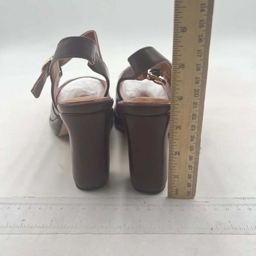 FYS Wine Platform Square Toe Pumps Chunky Block High Heel Mary Janes Slingback - Picture 5 of 8